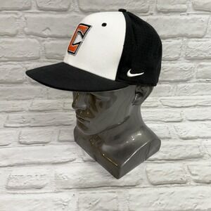 Nike Dri Fit Baseball Cap White Swoosh Sport Hat  L/XL Black White Embroidered